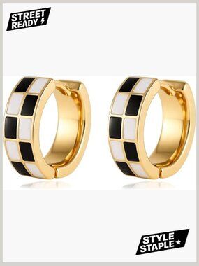 Hypoallergenic Checker Hoop Earrings for Women, Small Cartilage Hoops